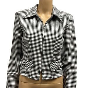 Vintage 80s All That Jazz Black White Checker Crop Zip Up Jacket Top Size 4